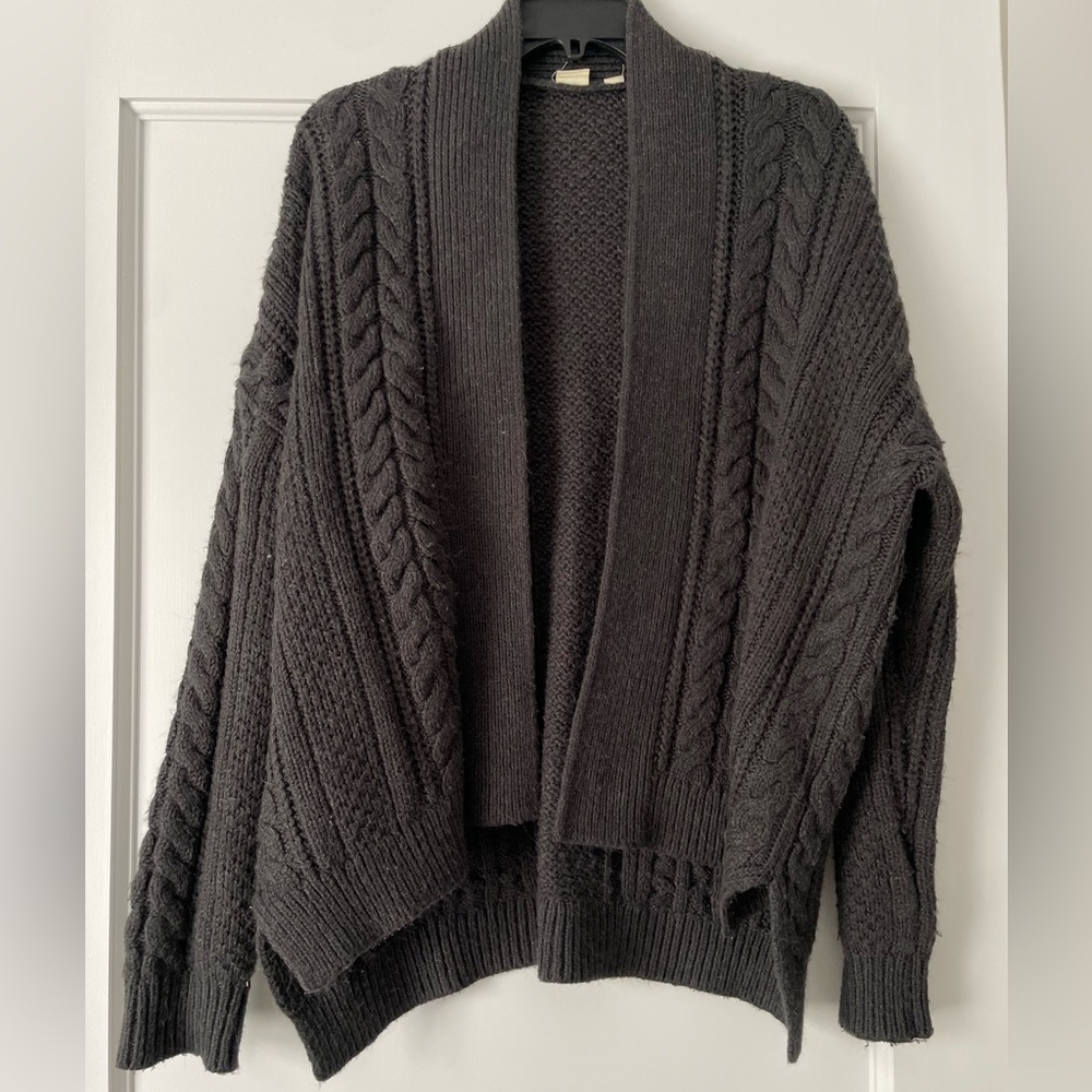 GAP Black Cable Knit Open-Front Cardigan